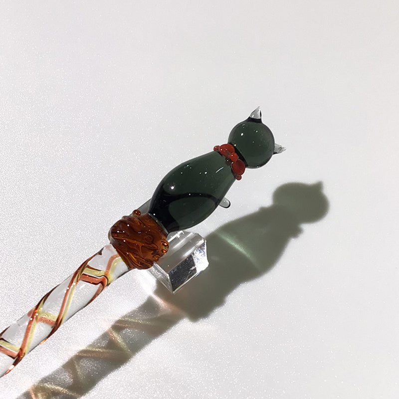 グラスカオリア, glasskaoria, にゃんこペン , ブラック, black, ガラスペン, cat, glass dip pen